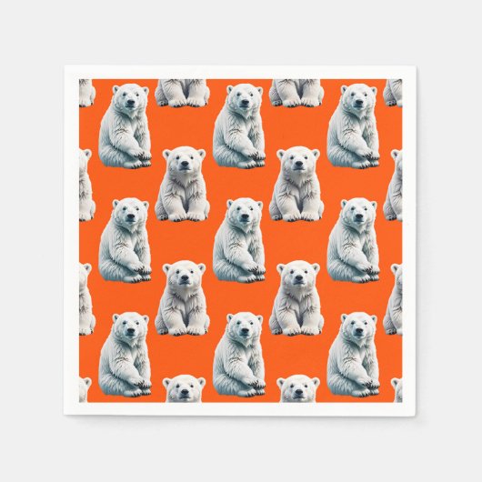 Polar Bear Pattern Design On Orange  Servet (Voorkant)