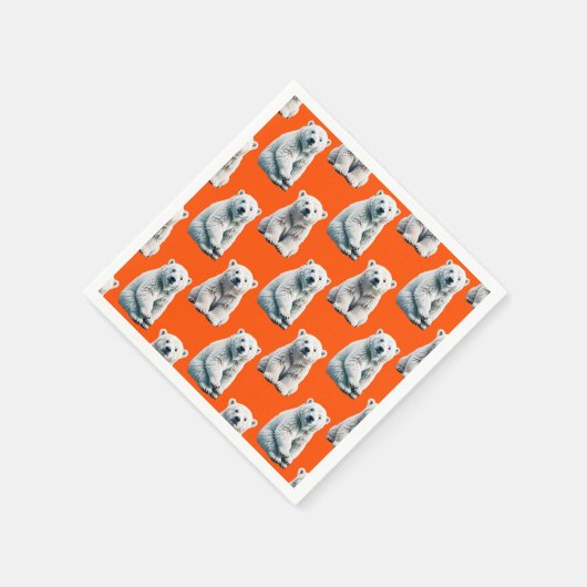 Polar Bear Pattern Design On Orange Servet (Hoek)
