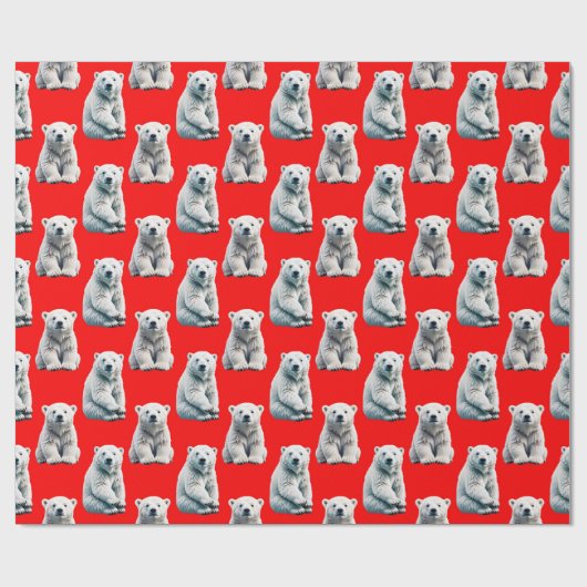 Polar Bear Pattern Design On Red  Cadeaupapier (Vlak)