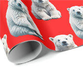 Polar Bear Pattern Design On Red  Cadeaupapier (Rol Hoek)