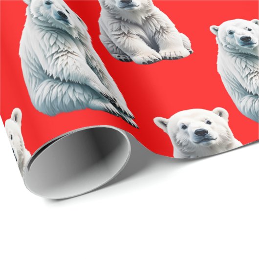 Polar Bear Pattern Design On Red  Cadeaupapier (Rol Hoek)