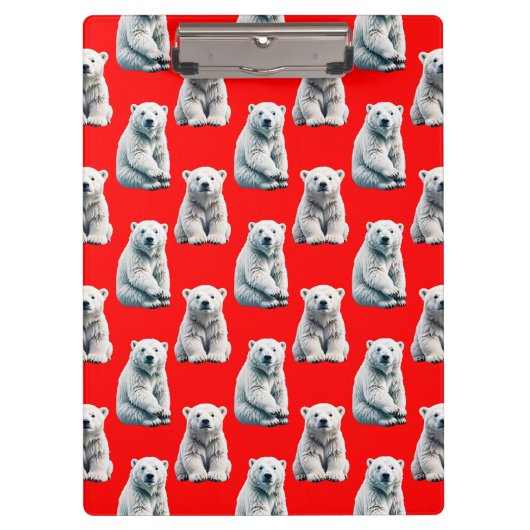 Polar Bear Pattern Design On Red  Klembord (Voorkant)