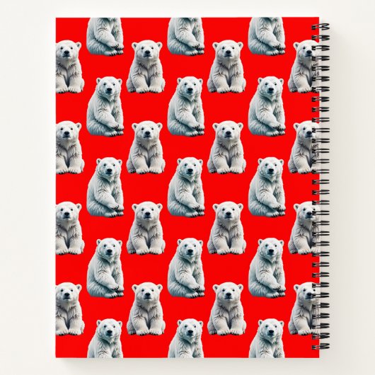 Polar Bear Pattern Design On Red  Notitieboek (Achterkant)
