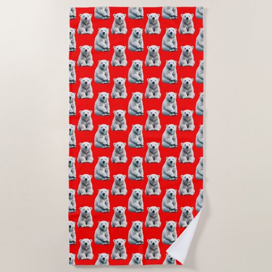 Polar Bear Pattern Design On Red  Strandlaken (Voorkant)