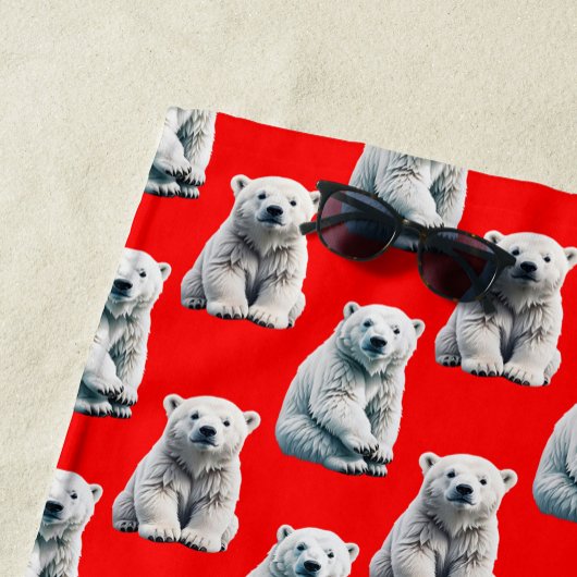 Polar Bear Pattern Design On Red  Strandlaken