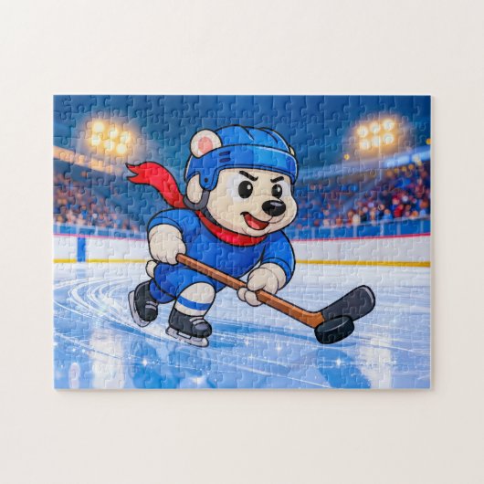 Polar Bear Playing Ice Hockey on a Frozen Rink Legpuzzel (Horizontaal)