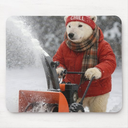Polar Bear Pushing a Snowblower Muismat (Voorkant)