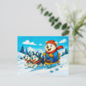 Polar Bear Racing a Husky Dog Sled Team Briefkaart (Staand voorkant)