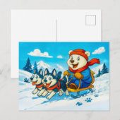 Polar Bear Racing a Husky Dog Sled Team Briefkaart (Voorkant / Achterkant)