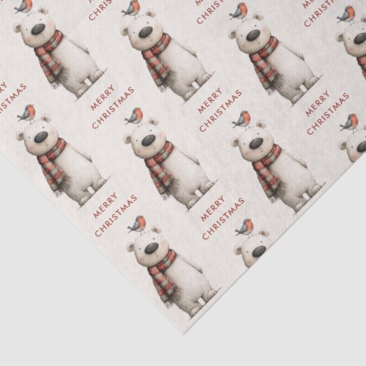 Polar Bear Robin Pattern Cream Merry Christmas Tissuepapier (Detail)