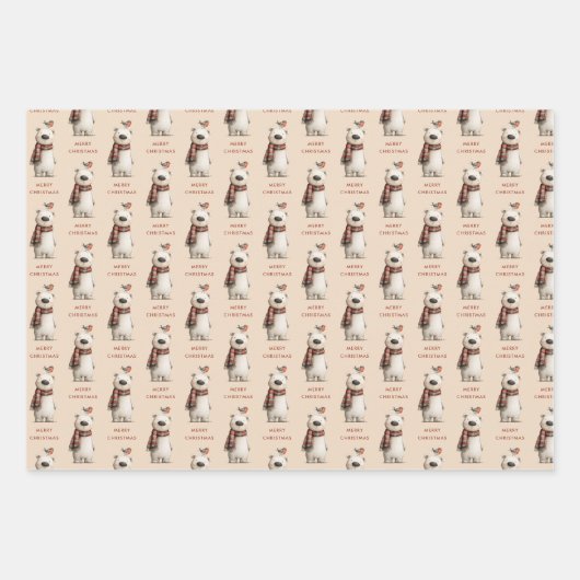 Polar Bear Robin Pattern White and cream Christmas Inpakpapier Vel (Voorkant 3)