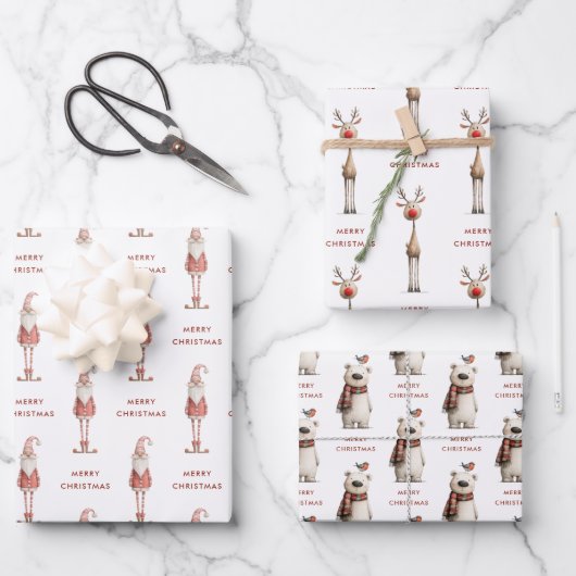 Polar Bear Santa and Reindeer Christmas Inpakpapier Vel (Voorkant)