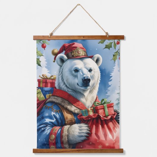 Polar Bear Santa Christmas Design Hangend Wandkleed (Voorkant)