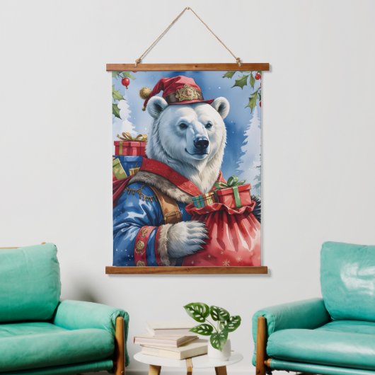 Polar Bear Santa Christmas Design Hangend Wandkleed (Woonkamer)