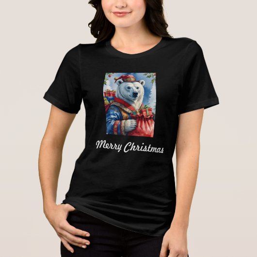 Polar Bear Santa Christmas Design Tri-Blend Shirt (Voorkant)
