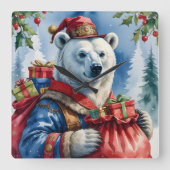 Polar Bear Santa Christmas Design Vierkante Klok (Voorkant)