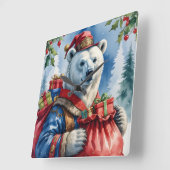 Polar Bear Santa Christmas Design Vierkante Klok (Hoek)