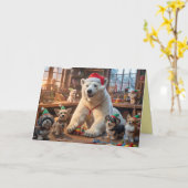 Polar Bear Santa Workshop Card Kaart (Gele Bloem)