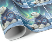 Polar Bear Sitting Under Northern Lights Cadeaupapier (Rol Hoek)
