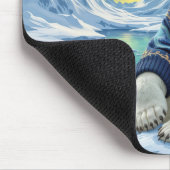 Polar Bear Sitting Under Northern Lights Muismat (Hoek)