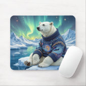 Polar Bear Sitting Under Northern Lights Muismat (Met muis)