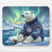 Polar Bear Sitting Under Northern Lights Muismat (Voorkant)