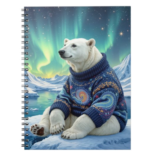 Polar Bear Sitting Under Northern Lights Notitieboek (Voorkant)
