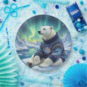 Polar Bear Sitting Under Northern Lights Papieren Bordje (Feest)