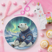 Polar Bear Sitting Under Northern Lights Papieren Bordje (Feest)