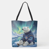 Polar Bear Sitting Under Northern Lights Tote Bag (Achterkant)