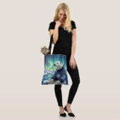 Polar Bear Sitting Under Northern Lights Tote Bag (Op model)