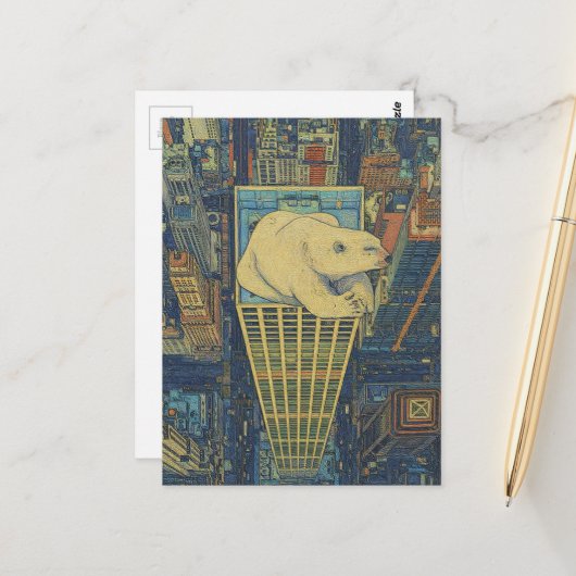 Polar Bear Skyscraper Surreal Briefkaart (Voorkant / Achterkant in situ)