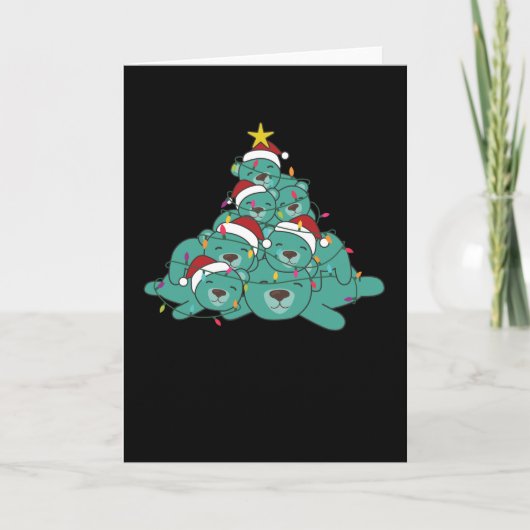 Polar Bear Turquoise Christmas Tree Animal Kaart (Voorkant)