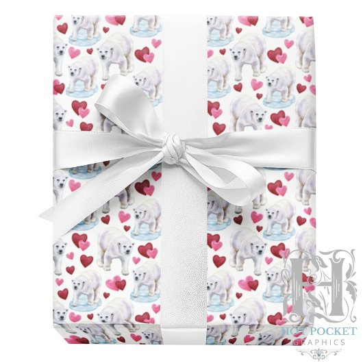 Polar Bear Valentine Gift Wrapping Paper - White Cadeaupapier