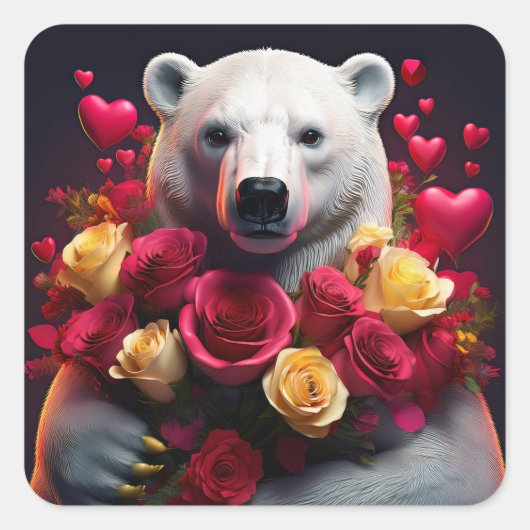 Polar Bear Wants You To Be His Valentine Vierkante Sticker (Voorkant)