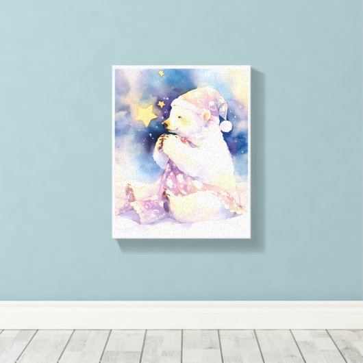 Polar Bear Whimsical Watercolor Nursery Canvas  (Insitu (Houten vloer))