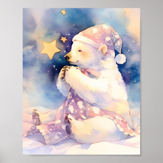 Polar Bear Whimsical Watercolor Nursery Poster (Voorkant)