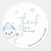 Polar Bear Winter Baby Shower Thank You Ronde Sticker (Voorkant)