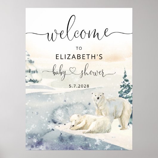 Polar Bear Winter Baby Shower Welcome Poster (Voorkant)