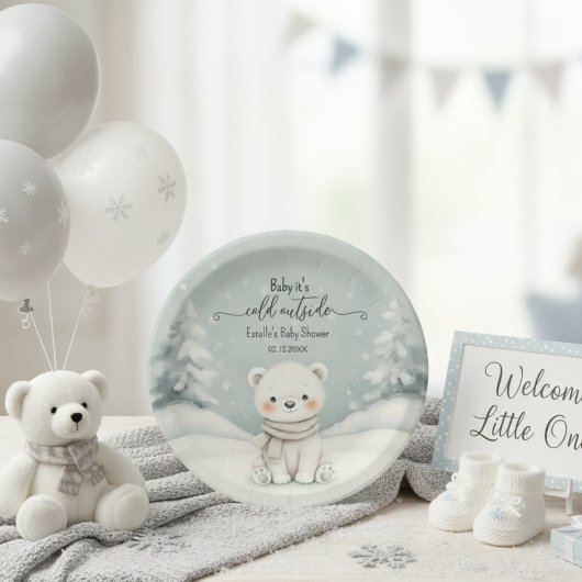 Polar Bear Winter Gender Neutral Snow Baby Shower Papieren Bordje