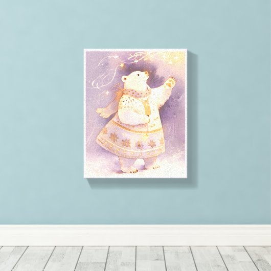 Polar Bear Winter Magic | Whimsical Nursery Art Canvas Afdruk (Insitu (Houten vloer))