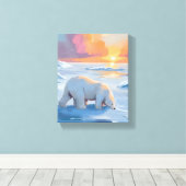 Polar Bear Winter Watercolor Animal Painting Canvas Afdruk (Insitu (Houten vloer))