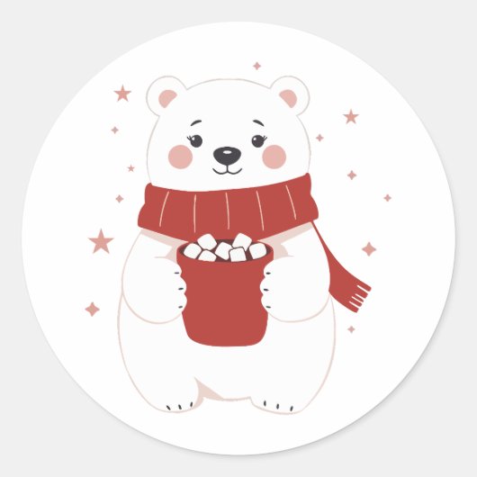 Polar Bear with Cocoa Ronde Sticker (Voorkant)