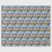 Polar Bear With Greenland and American Flags Cadeaupapier (Vlak)