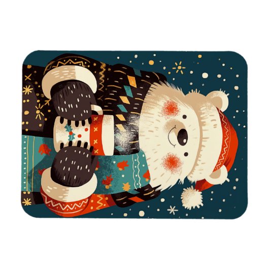 Polar Bear with Hot Chocolate Mug Magneet (Horizontaal)