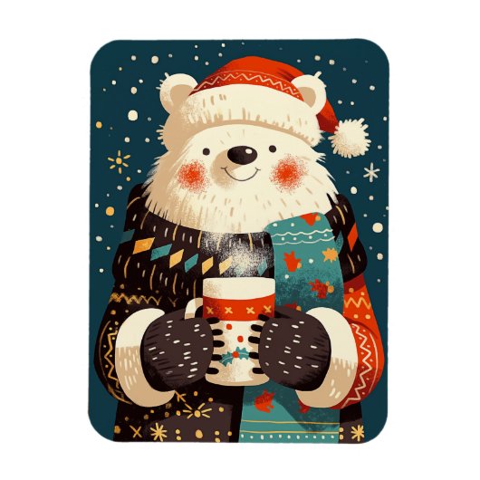 Polar Bear with Hot Chocolate Mug Magneet (Verticaal)