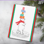 Polar Bearing Gifts Kerstmis Feestdagen Kaart<br><div class="desc">Dit seizoensgebonden wenskaart is voorzien van een heerlijk oogstjaar-beeld van een zeer trots polair beer met een rode sjaal en met een aantal heldere kerstcadeautjes op zijn hoofd. Het afbeelding wordt op een winterwitte achtergrond geplaatst, en in fel vakantiegroen en rood gegrift. Cute en uniek! De binnenkant van de kaart...</div>