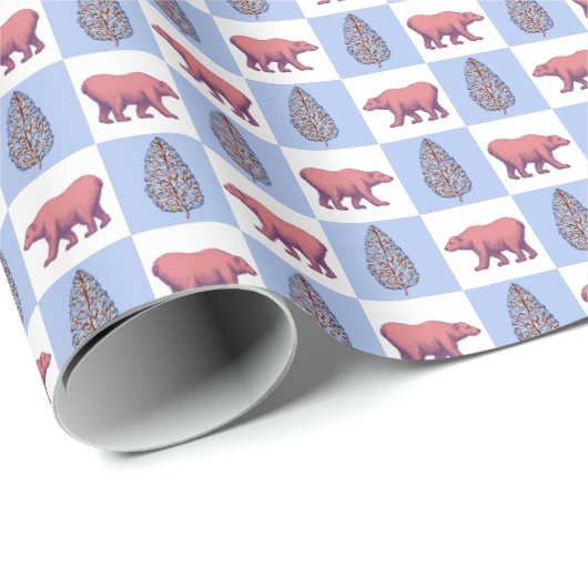 Polar Bears and Block Print Topiary Wrapping Paper Cadeaupapier (Rol Hoek)
