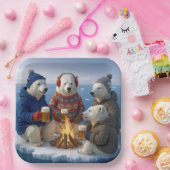 Polar Bears Drinking Around a Campfire  Papieren Bordje (Feest)