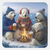 Polar Bears Drinking Around a Campfire  Vierkante Sticker (Voorkant)